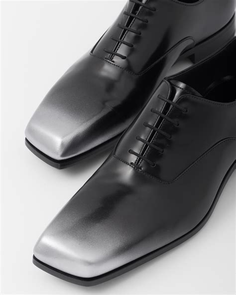 prada oxford silver|Black/silver Nuanced Brushed Leather Oxford Shoes .